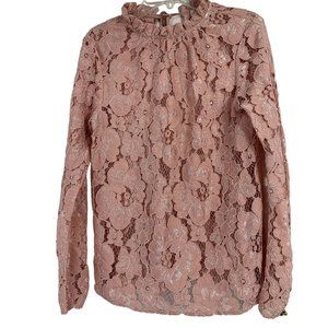WAYF Erika Puff-Sleeve Lace Top Pink Size XXS